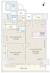 ケルスコート笹塚 9階2LDKの間取り