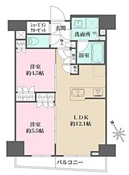 ルフォンプログレ四谷 13階2LDKの間取り