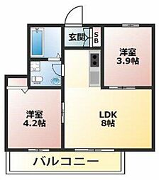 グラン六ッ川 2DKの間取図画像