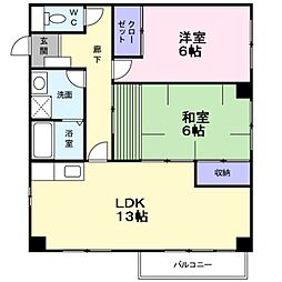 シャルマン上2番館 2LDKの間取図画像