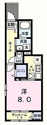 ウエスト ウイング 1Kの間取図画像