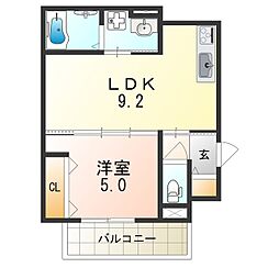 近鉄大阪線 弥刀駅 徒歩14分の賃貸アパート 3階1LDKの間取り