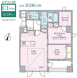 ＳＥＬＥＮＥ御殿山 3階2SLDKの間取り