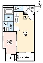 瓢箪山ラドスール 1LDKの間取図画像