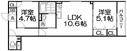ラモーナ出口 2LDKの間取図画像