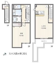 ミハス西ヶ原 2階1LDKの間取り
