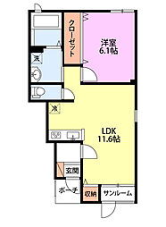 グランソレーユD 1LDKの間取図画像