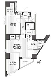 メイクスデザイン渋谷本町 11階2LDKの間取り