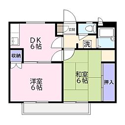 ブルースカイＡ棟 1階2DKの間取り