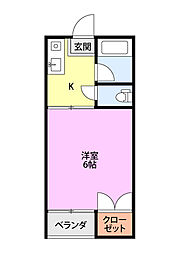 サニーサイドKAGA 1Kの間取図画像