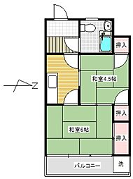 網野マンション 3階2Kの間取り