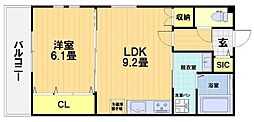 FORCE西院 1LDKの間取図画像