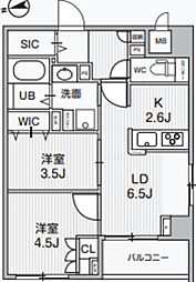 Alivis中野 3階2DKの間取り