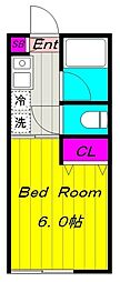 グランデュールエース 2階1Kの間取り