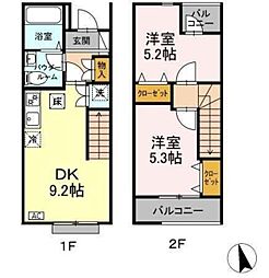 アンジュエール　C 2階2DKの間取り