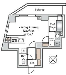 セントラルクリブ六本木2 ワンルームの間取図画像