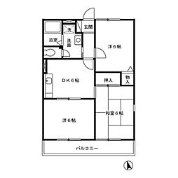 サニーコートしもはた 1階3DKの間取り
