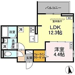 D'Bless横濱岸根公園II 1LDKの間取図画像