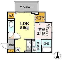 EXCEL海神2 1LDKの間取図画像