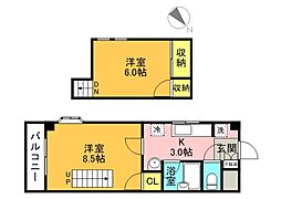 グランドムール高須 1Kの間取図画像