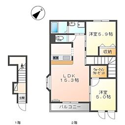 グリーン・バリー 2LDKの間取図画像