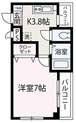 セントラル22 1Kの間取図画像