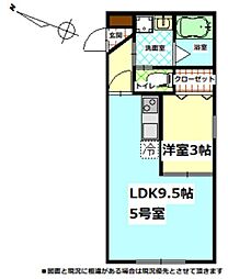 東松山市新宿町アパート 1LDKの間取図画像