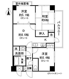 ルート南常盤台 3DKの間取図画像