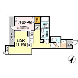 ドムスクレスト相模大野 1LDKの間取図画像