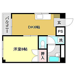 ルミナス与力 1DKの間取図画像