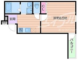 フジパレス太子橋3番館 1Kの間取図画像