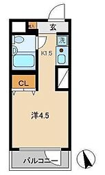エスポワール 1Kの間取図画像