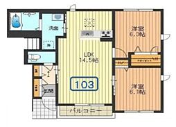 グラシア・フィス旭が丘C棟 1階2LDKの間取り