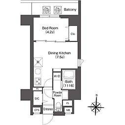 コンフォリア南千住 6階1DKの間取り