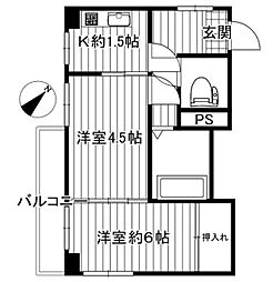 川辺ハイツ 2Kの間取図画像