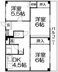 ビレッジハウス春日3号棟 3DKの間取図画像