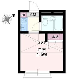 スカイピア赤塚 2階1Kの間取り