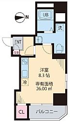 メゾンSKM蔵前 3階ワンルームの間取り