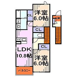 エスポワール3 2LDKの間取図画像