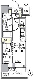 PRIMEGARDEN銀座八丁堀 1DKの間取図画像