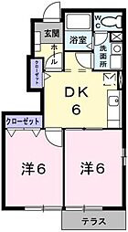 グリシーヌK.1 2DKの間取図画像
