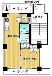 サンステージ府中 1LDKの間取図画像