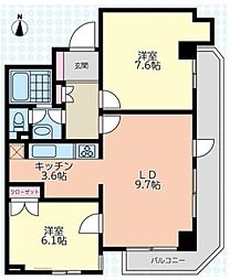 グランドメゾン麻布一の橋 2LDKの間取図画像