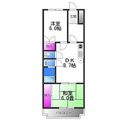 クイーンハイツ奥村 2DKの間取図画像