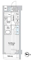 プレール・ドゥーク新宿West 1Kの間取図画像