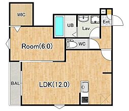 ジーメゾン川越的場アロー 1LDKの間取図画像