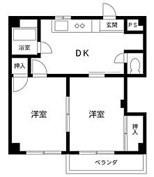 第五アベハウス 1階2DKの間取り