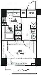 プレール・ドゥークときわ台 1Kの間取図画像