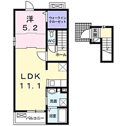 ペルル・ジェモー弐号館 1LDKの間取図画像