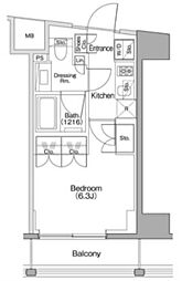 ザ・パークハビオSOHO代々木公園 3階1Kの間取り